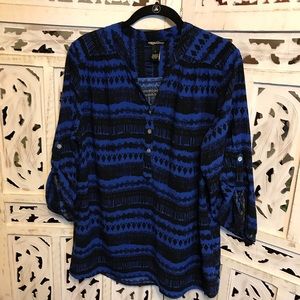 Blouse - 3/4 sleeves black/royal blue with pattern